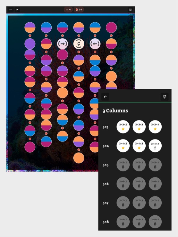 Attrakto level select screen showing puzzle configurations